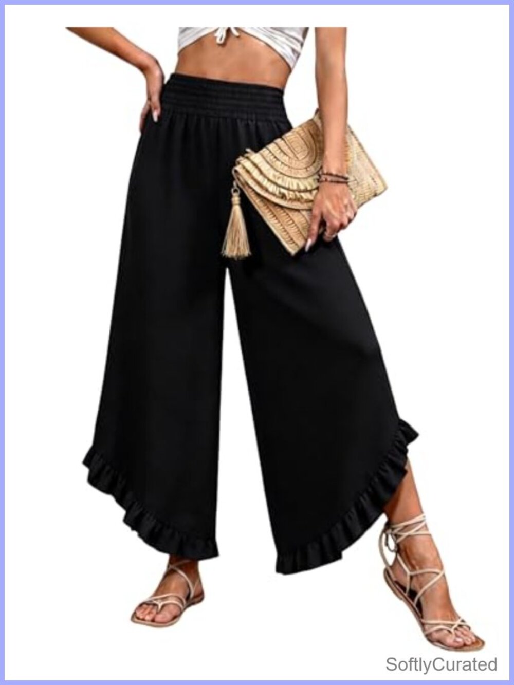 High Waist Wide Leg Palazzo Pants Asymmetrical Hem Beach Vacation